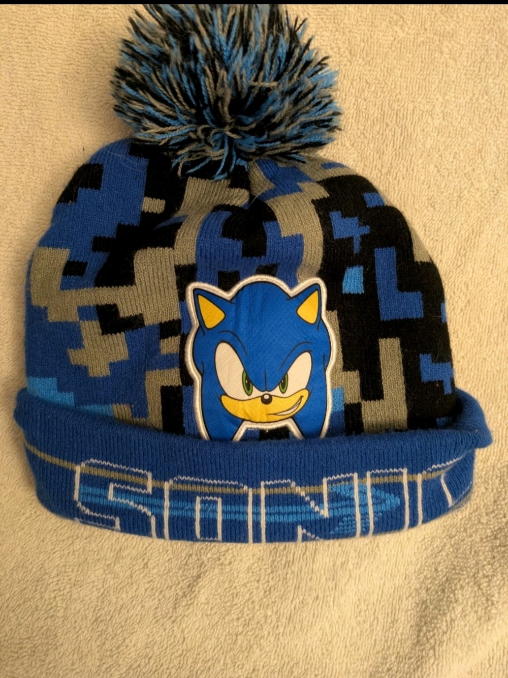 Sonic Graphic Pom Beanie - Blue, Black, Gray